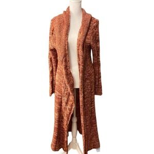 Boston Proper Duster Women Drape Front Open Front Cardigan Long Sleeve Brown M